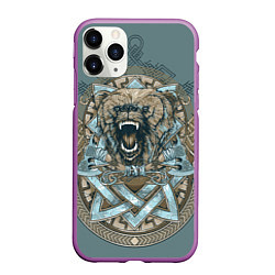 Чехол iPhone 11 Pro матовый Голова медведя-викинга, цвет: 3D-фиолетовый