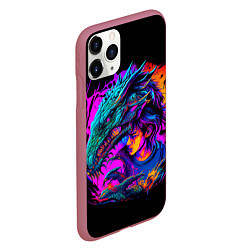 Чехол iPhone 11 Pro матовый Дракон и девушка - поп арт, цвет: 3D-малиновый — фото 2