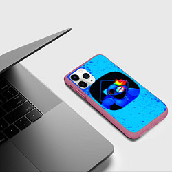 Чехол iPhone 11 Pro матовый Радужные друзья: Синий глитч, цвет: 3D-малиновый — фото 2