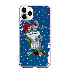 Чехол iPhone 11 Pro матовый Кролик и гирлянда - 2023, цвет: 3D-розовый
