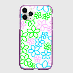 Чехол iPhone 11 Pro матовый Цветочные узоры - паттерн, цвет: 3D-фиолетовый