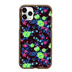Чехол iPhone 11 Pro матовый Неоновые цветы - паттерн, цвет: 3D-коричневый
