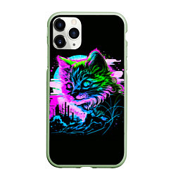 Чехол iPhone 11 Pro матовый Неоновый котёнок поп-арт, цвет: 3D-салатовый