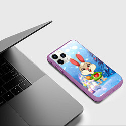 Чехол iPhone 11 Pro матовый Зайчик с кофе, цвет: 3D-фиолетовый — фото 2