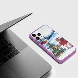Чехол iPhone 11 Pro матовый Санта Клаус и ёлка с котами, цвет: 3D-фиолетовый — фото 2