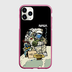Чехол iPhone 11 Pro матовый NASA - Help! Astronaut - Joke, цвет: 3D-малиновый