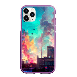 Чехол iPhone 11 Pro матовый Разъяренный город, цвет: 3D-фиолетовый