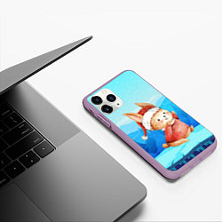 Чехол iPhone 11 Pro матовый Зайчик в новогоднем колпаке, цвет: 3D-сиреневый — фото 2