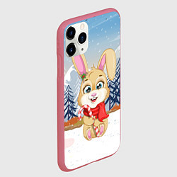 Чехол iPhone 11 Pro матовый Зайка с леденцом Новый год, цвет: 3D-малиновый — фото 2