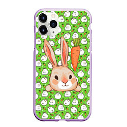Чехол iPhone 11 Pro матовый Зайчик и морковка, цвет: 3D-сиреневый