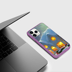 Чехол iPhone 11 Pro матовый Сказочный зимний домик, покрытый снегом, цвет: 3D-фиолетовый — фото 2