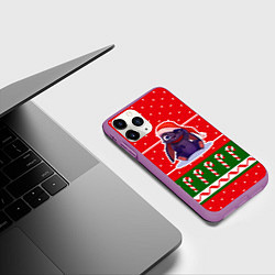 Чехол iPhone 11 Pro матовый Красный новогодний свитер - кролик, цвет: 3D-фиолетовый — фото 2