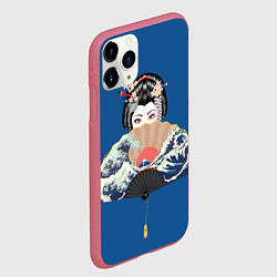Чехол iPhone 11 Pro матовый Японская гейша с большим веером, цвет: 3D-малиновый — фото 2