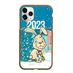Чехол iPhone 11 Pro матовый Кролик у елочки, цвет: 3D-коричневый