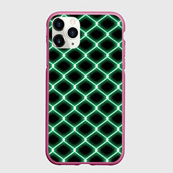 Чехол iPhone 11 Pro матовый Зелёная неоновая сетка, цвет: 3D-малиновый
