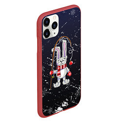 Чехол iPhone 11 Pro матовый Новогодний заяц с удочкой, цвет: 3D-красный — фото 2