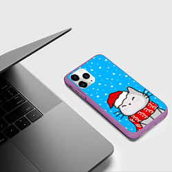 Чехол iPhone 11 Pro матовый Снегопад - котик в шапочке, цвет: 3D-фиолетовый — фото 2