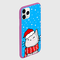 Чехол iPhone 11 Pro матовый Снегопад - котик в шапочке, цвет: 3D-фиолетовый — фото 2