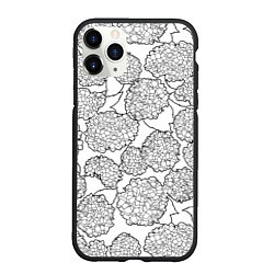 Чехол iPhone 11 Pro матовый Гортензии, цвет: 3D-черный