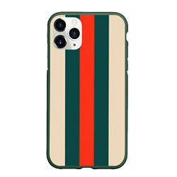 Чехол iPhone 11 Pro матовый Полосы триколор красный зеленый, цвет: 3D-темно-зеленый