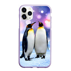 Чехол iPhone 11 Pro матовый Пингвины на снегу, цвет: 3D-светло-сиреневый