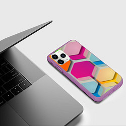 Чехол iPhone 11 Pro матовый Абстрактные разноцветные геометрические фигуры, цвет: 3D-фиолетовый — фото 2