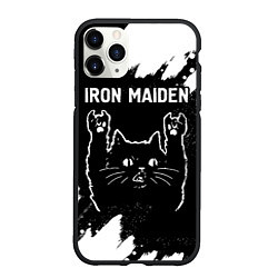 Чехол iPhone 11 Pro матовый Группа Iron Maiden и рок кот, цвет: 3D-черный