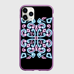 Чехол iPhone 11 Pro матовый Неоновый узор, цвет: 3D-фиолетовый