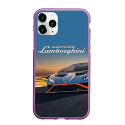 Чехол iPhone 11 Pro матовый Lamborghini Huracan STO - car racing, цвет: 3D-фиолетовый
