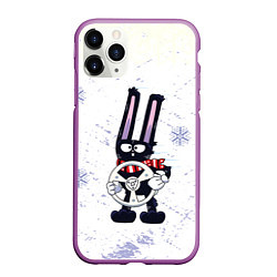 Чехол iPhone 11 Pro матовый Черный кролик c рулём, цвет: 3D-фиолетовый