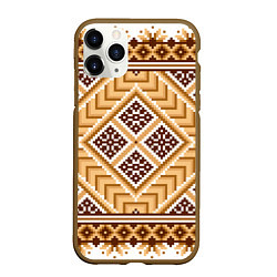Чехол iPhone 11 Pro матовый Индейский пиксельный орнамент, цвет: 3D-коричневый