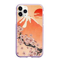 Чехол iPhone 11 Pro матовый Ветка цветущей сакуры и вулкан