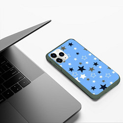 Чехол iPhone 11 Pro матовый Звёзды на голубом фоне, цвет: 3D-темно-зеленый — фото 2