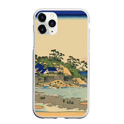 Чехол iPhone 11 Pro матовый Японская гравюра с деревней, цвет: 3D-белый
