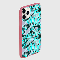 Чехол iPhone 11 Pro матовый Пятнистый абстрактный узор серый с бирюзовыми лини, цвет: 3D-малиновый — фото 2