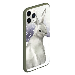 Чехол iPhone 11 Pro матовый Милый кролик на снегу, цвет: 3D-темно-зеленый — фото 2