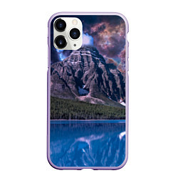 Чехол iPhone 11 Pro матовый Горы и лес у озера, цвет: 3D-светло-сиреневый
