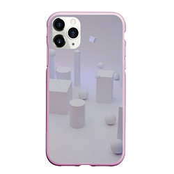 Чехол iPhone 11 Pro матовый Светлые геометрические шары и кубы, цвет: 3D-розовый