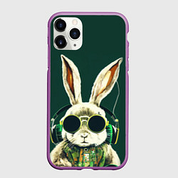 Чехол iPhone 11 Pro матовый Заяц меломан, цвет: 3D-фиолетовый