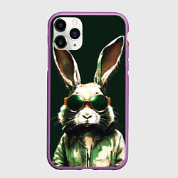 Чехол iPhone 11 Pro матовый Заяц и очки, цвет: 3D-фиолетовый