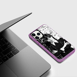 Чехол iPhone 11 Pro матовый Уэнсдей: Черное/Белое, цвет: 3D-фиолетовый — фото 2