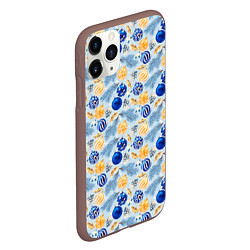 Чехол iPhone 11 Pro матовый Шарики новогодние ёлочные, синие, цвет: 3D-коричневый — фото 2