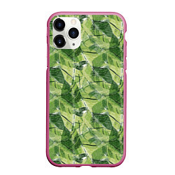 Чехол iPhone 11 Pro матовый Милитари листья крупные, цвет: 3D-малиновый