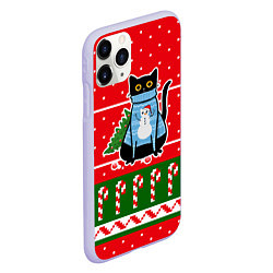 Чехол iPhone 11 Pro матовый Котик в синем свитере с ёлочкой, цвет: 3D-светло-сиреневый — фото 2
