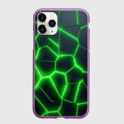 Чехол iPhone 11 Pro матовый Зелёные неоновые плиты, цвет: 3D-фиолетовый
