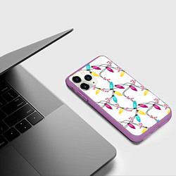 Чехол iPhone 11 Pro матовый Новогодняя гирлянда белая, цвет: 3D-фиолетовый — фото 2