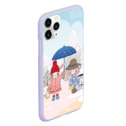 Чехол iPhone 11 Pro матовый Зайчики под зонтом, цвет: 3D-светло-сиреневый — фото 2