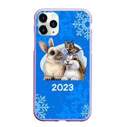 Чехол iPhone 11 Pro матовый Влюбленные кролики 2023