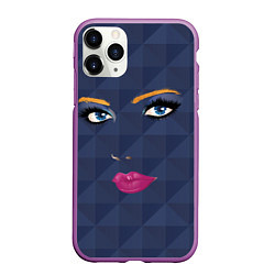 Чехол iPhone 11 Pro матовый Женское лицо с голубыми глазами и розовыми губами, цвет: 3D-фиолетовый