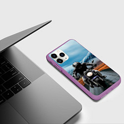 Чехол iPhone 11 Pro матовый Мотоцикл в горах, цвет: 3D-фиолетовый — фото 2